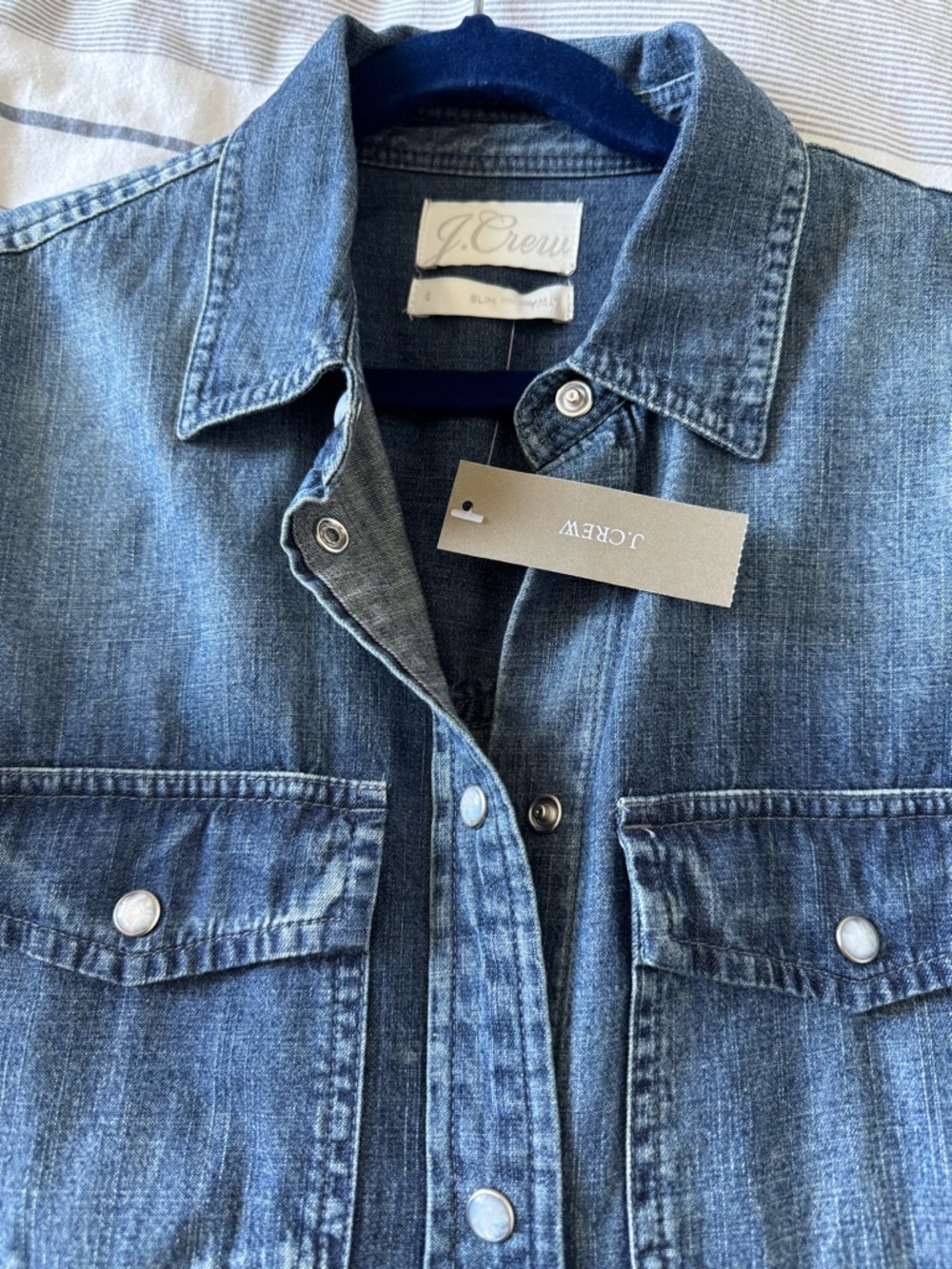 J. Crew Medium Blue Denim Snap-Front Shirt